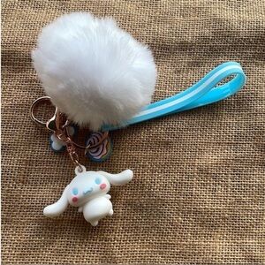 Sanrio CINNAMOROLL 3D Keychain Mascot Keyring Charm New Fur Ball Key Fob